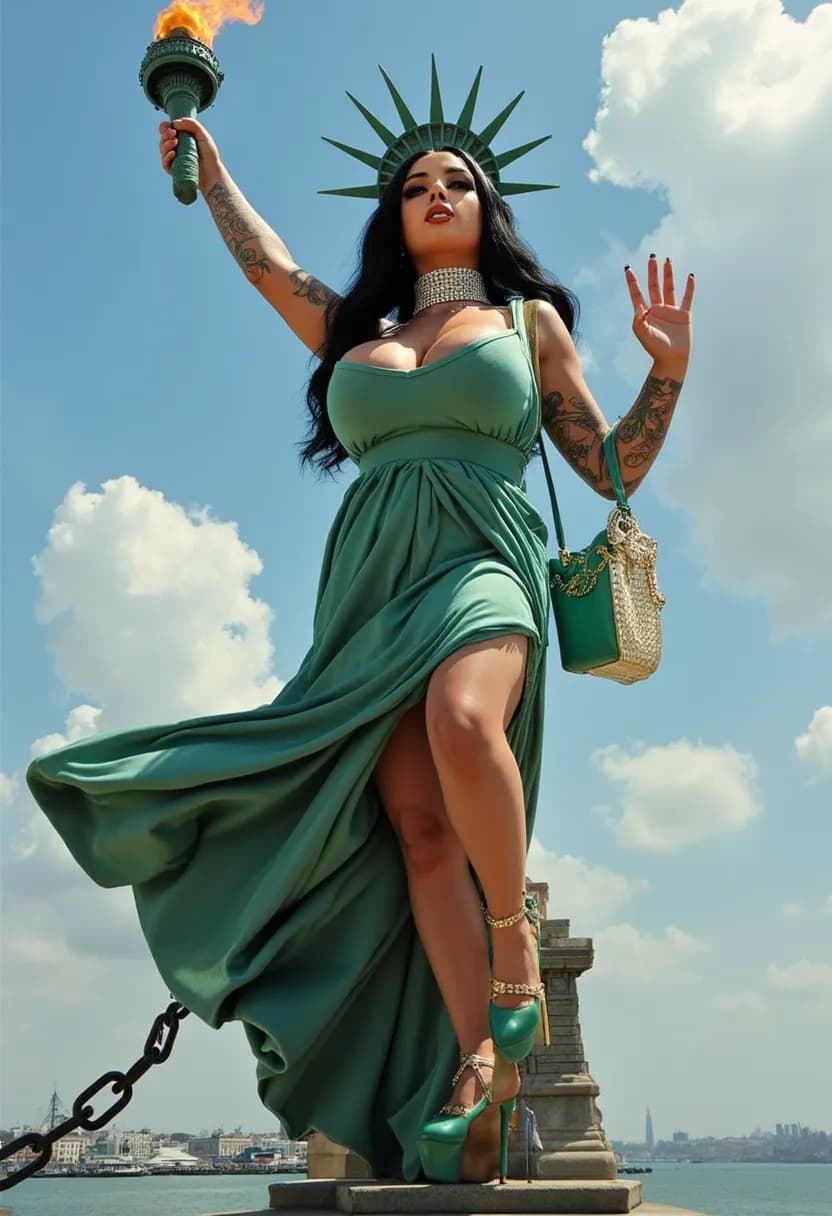 AI generated: An urban Statue of Liberty in New York Harbor.