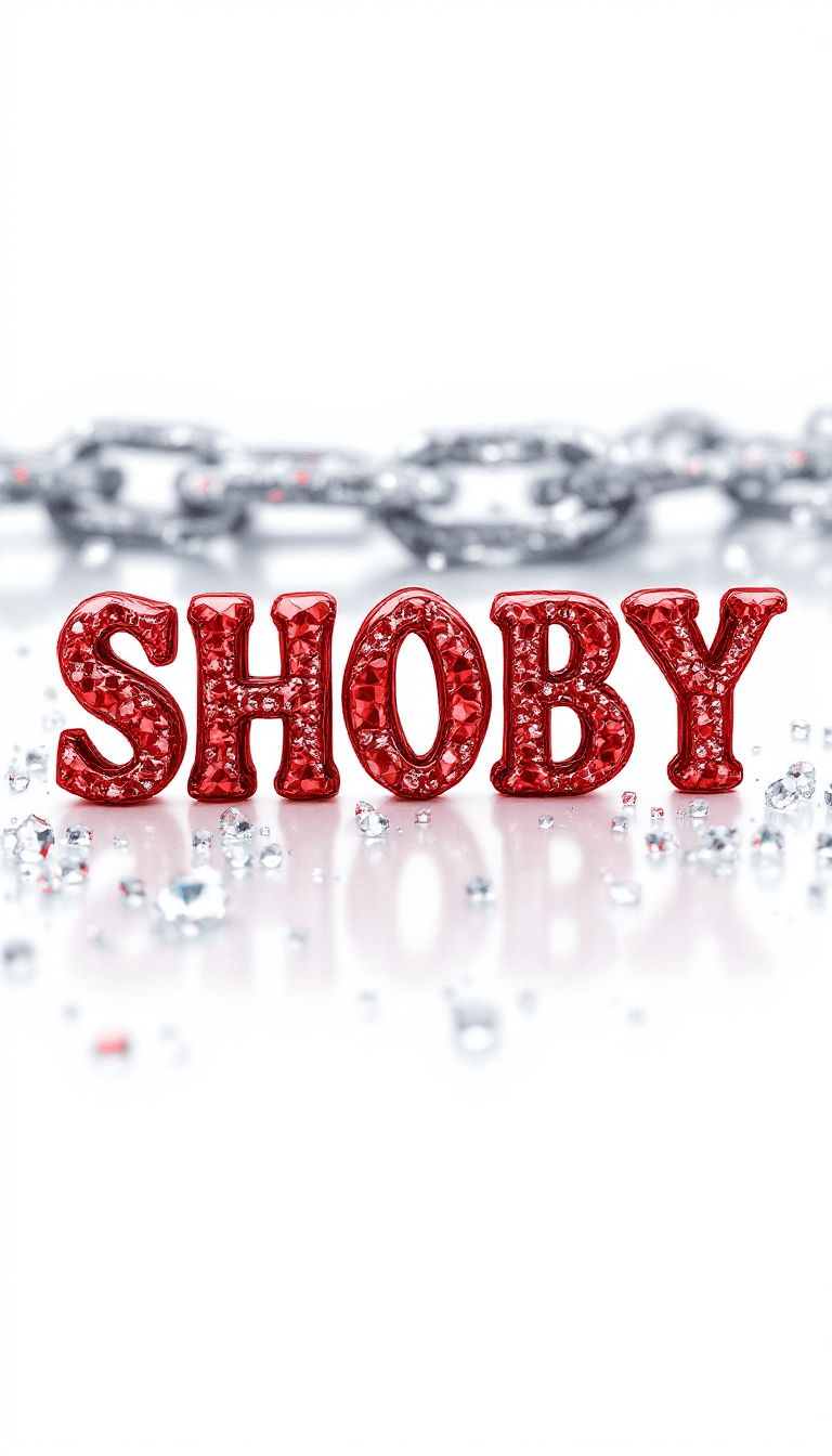 AI generated: big diamond ice out cuba chain. On the Chain  is the text: SHOBY" in a abstract red diamond font sty...