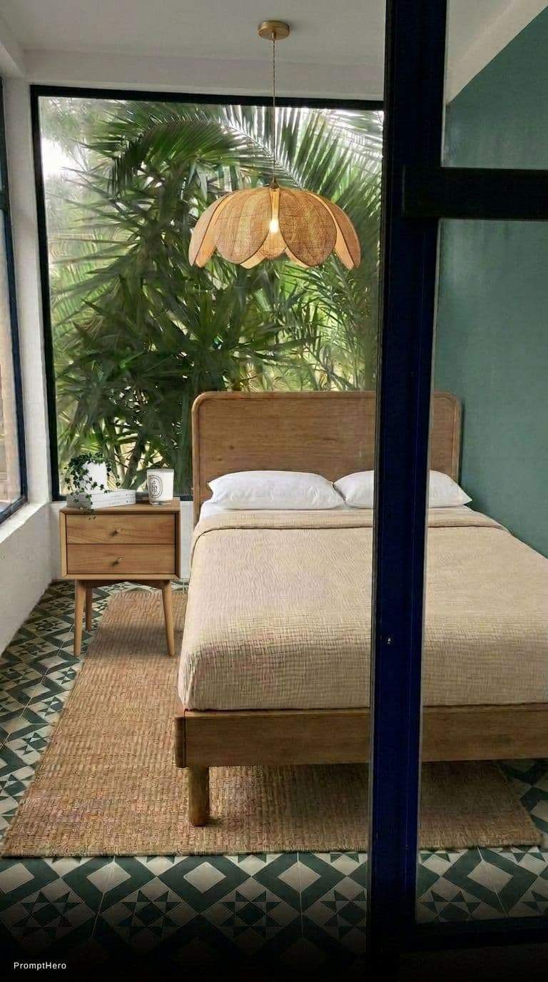 AI generated: Add the night table on the left next to the bed.