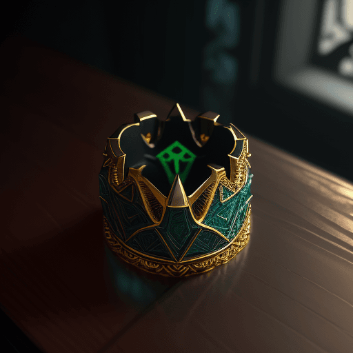 AI generated: necklace Ring on the table with the design and character of batman The necklace Ring is gold and blu...