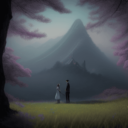 AI generated: (Couple:3.1), An impressionistic design, Chinese mountain, dreamlike atmosphere, shaded by soft past...