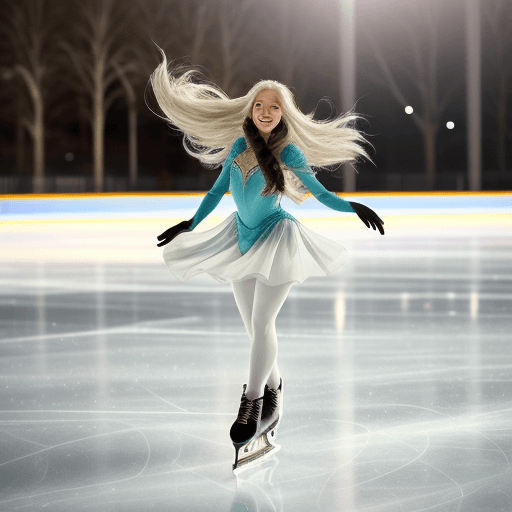 AI generated: A beautiful girl with flowing hair goes ice skating