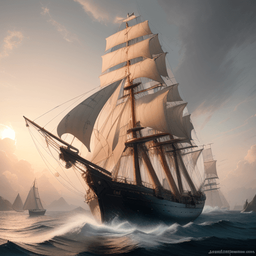 AI generated: Photo of a ultra realistic sailing ship, dramatic light, pale sunrise, cinematic lighting, battered,...