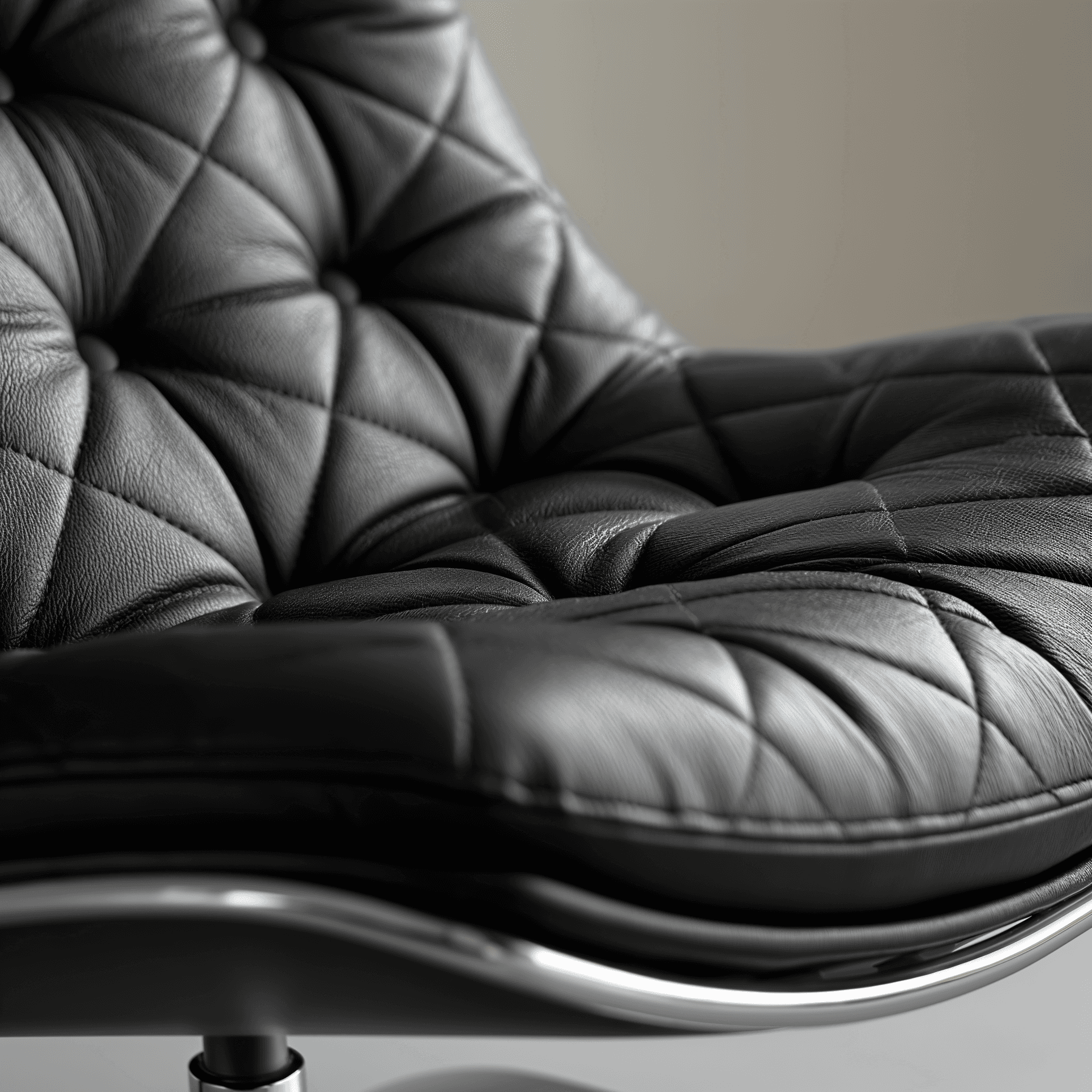 AI generated: modernism chair detail, studio setting, 90mm lens, leather texture