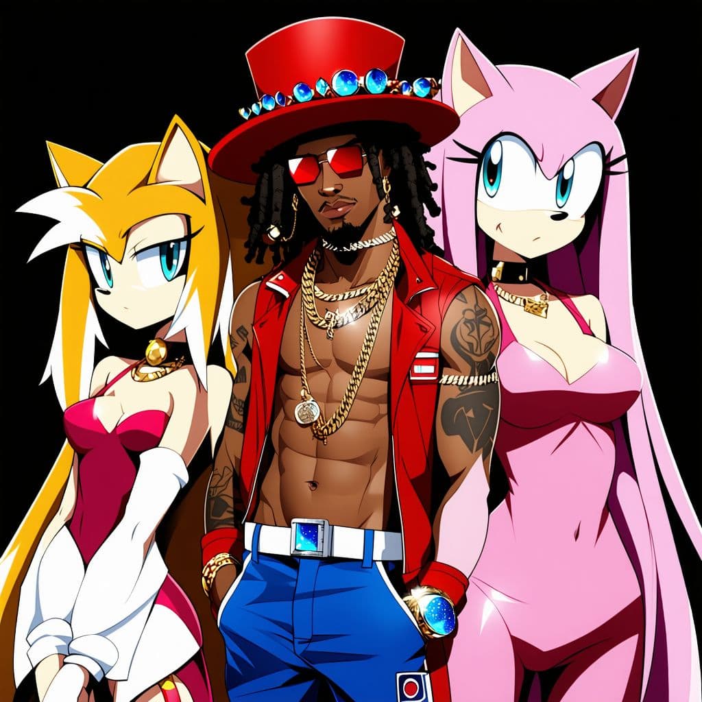 AI generated: Sonic the Pimp and his girls Rouge, Amy, Tikal and Blaze