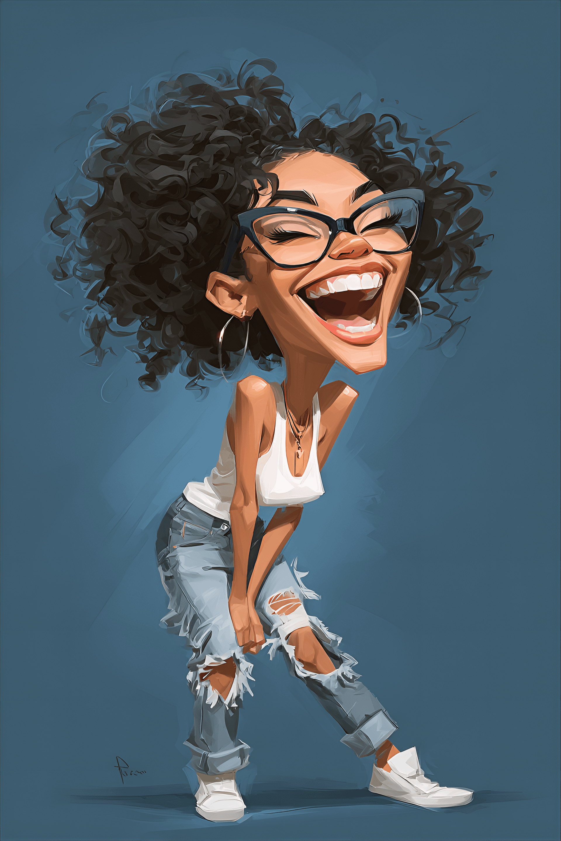 AI generated: funny caricature, hip-hop dancer caricature, young african-american female, 20 years old, big curly ...