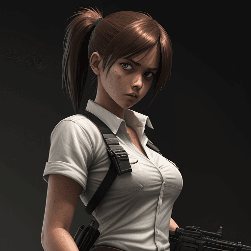 AI generated: a girl with white shirt and gun, in the style of comic book-style art, rendered in maya, junglecore,...