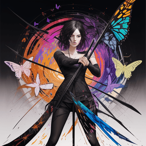 AI generated: a painting of a scythe made of butterflies in colorful tones, in the style of martin ansin, cracked,...