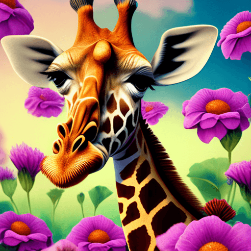 AI generated: giraffe in flowers by artist arne thun, in the style of natalia rak, 8k resolution, vintage aestheti...