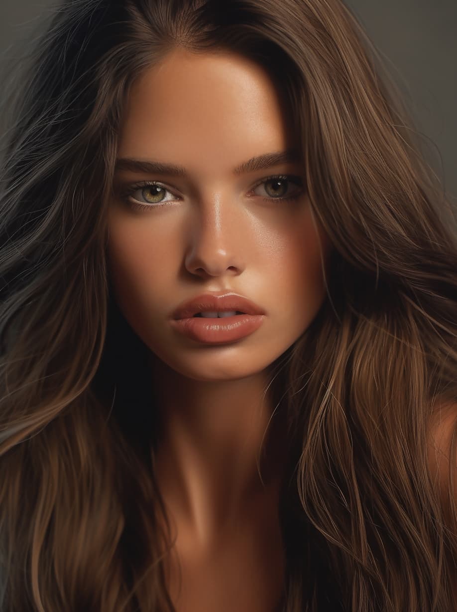 AI generated: a close up of a woman with long hair, by Juan O'Gorman, adriana lima, perfect face , light brown col...