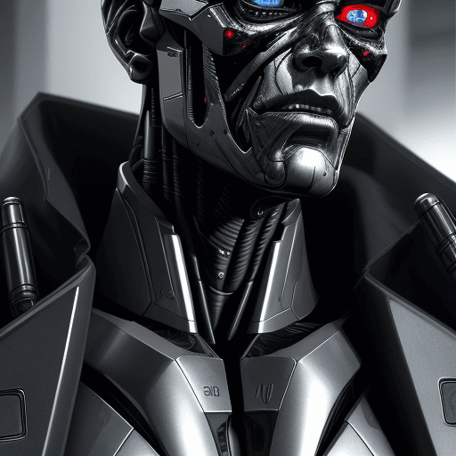 AI generated: portrait of robot Terminator, cyborg, evil, in dynamics, highly detailed, packed with hidden details...