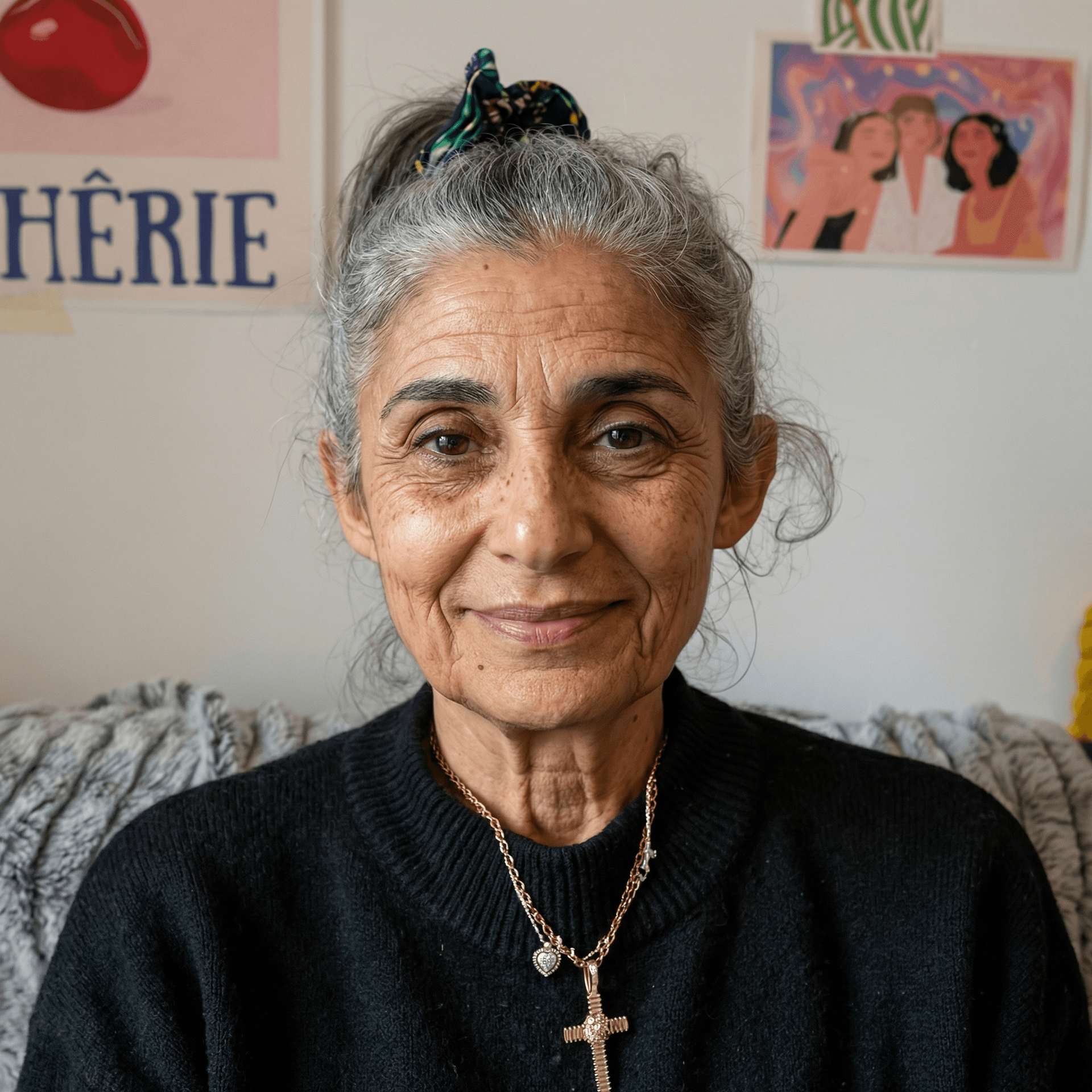 AI generated: 80 years old with gray hair and wrinkles
