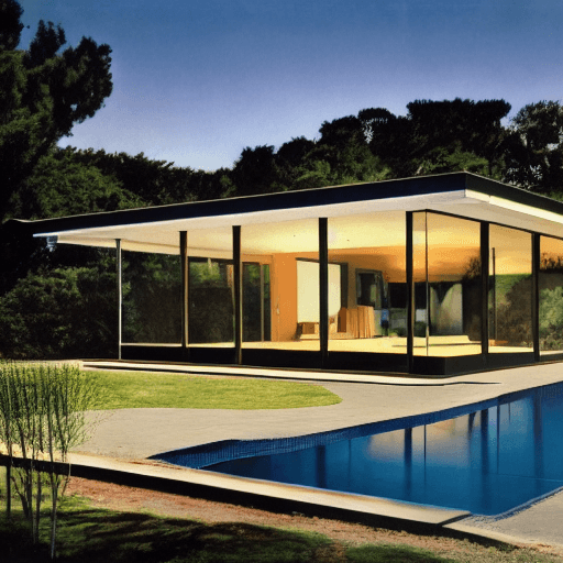 AI generated: Hyper realistic eye level exterior photo of a mid century modern style house overlooking the ocean, ...