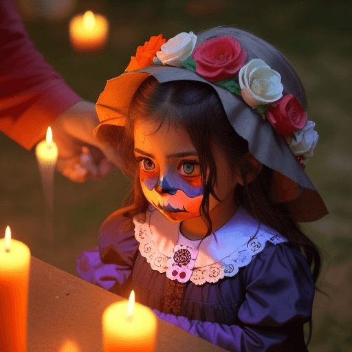 AI generated: recrear un día festivo del día  de los muertos una niña abrazando a sus padres