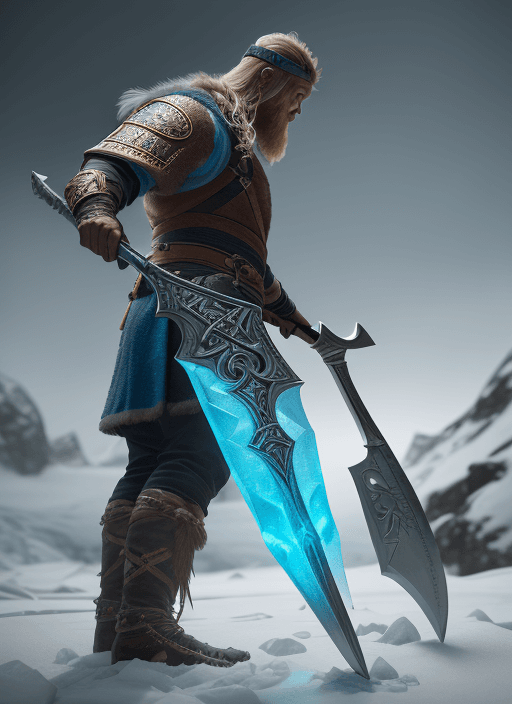 AI generated: Photo of a ultra realistic viking axe, ice axe, gold, blue, weapon, cinematic lighting, 4k, hyper re...