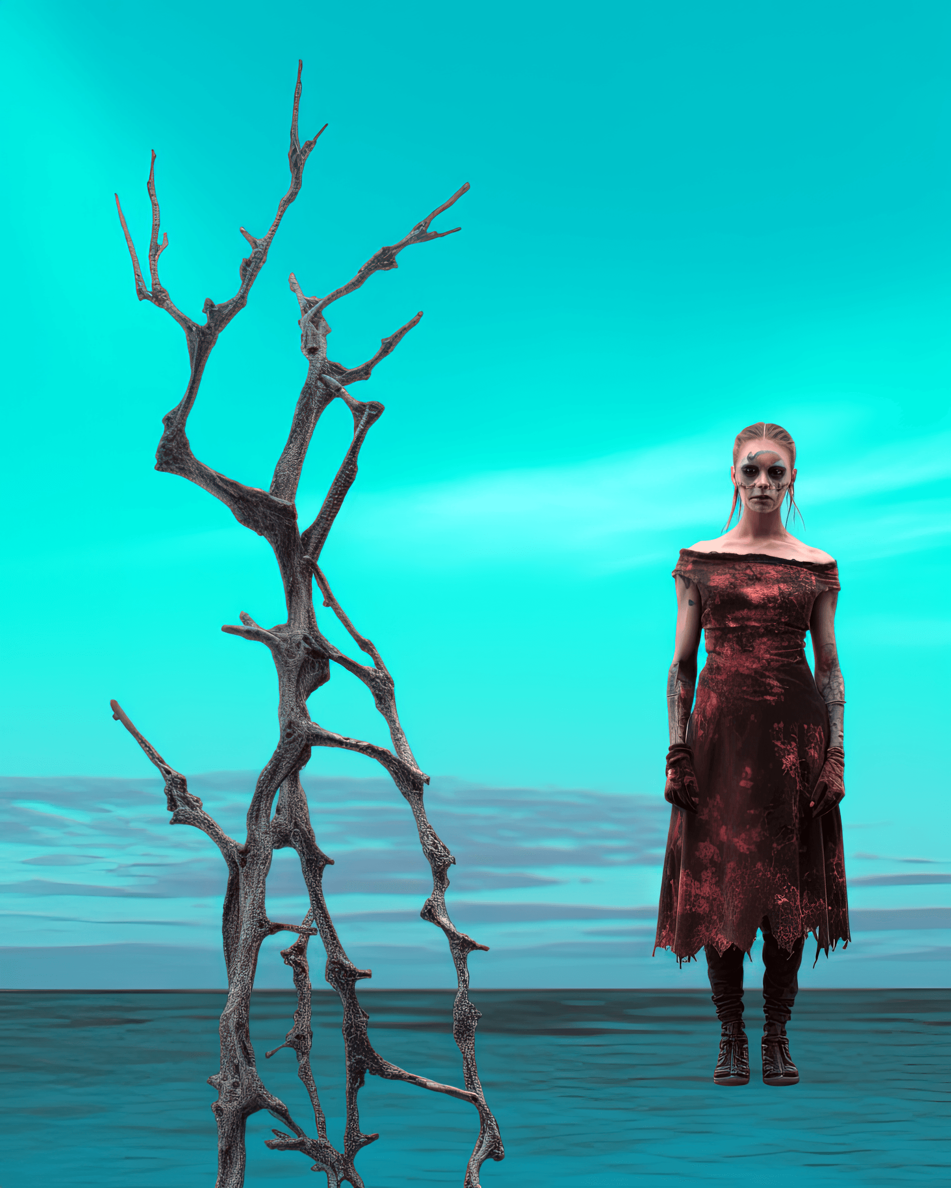 AI generated: a woman is standing in the dirt and another one is standing on a mountain, in the style of detailed ...