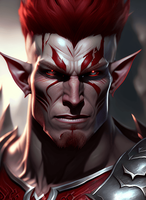AI generated: evil male elf warrior with muscular grey skin and red hair, ultra realistic, concept art, intricate ...