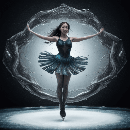 AI generated: A cheerful beautiful girl, dancing, drkms,(full body:1.1), on Thin Ice,drkms, water-bender,charybdis...