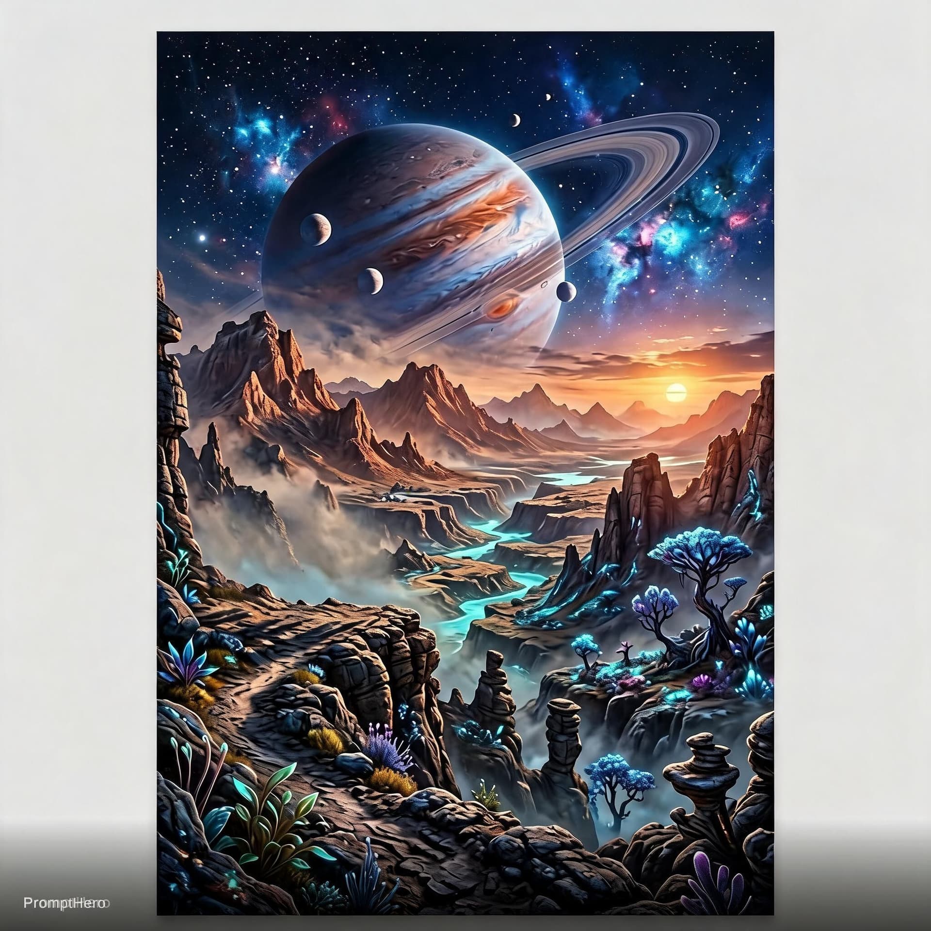 AI generated: create an ultra realistic poster of an alien planetscape