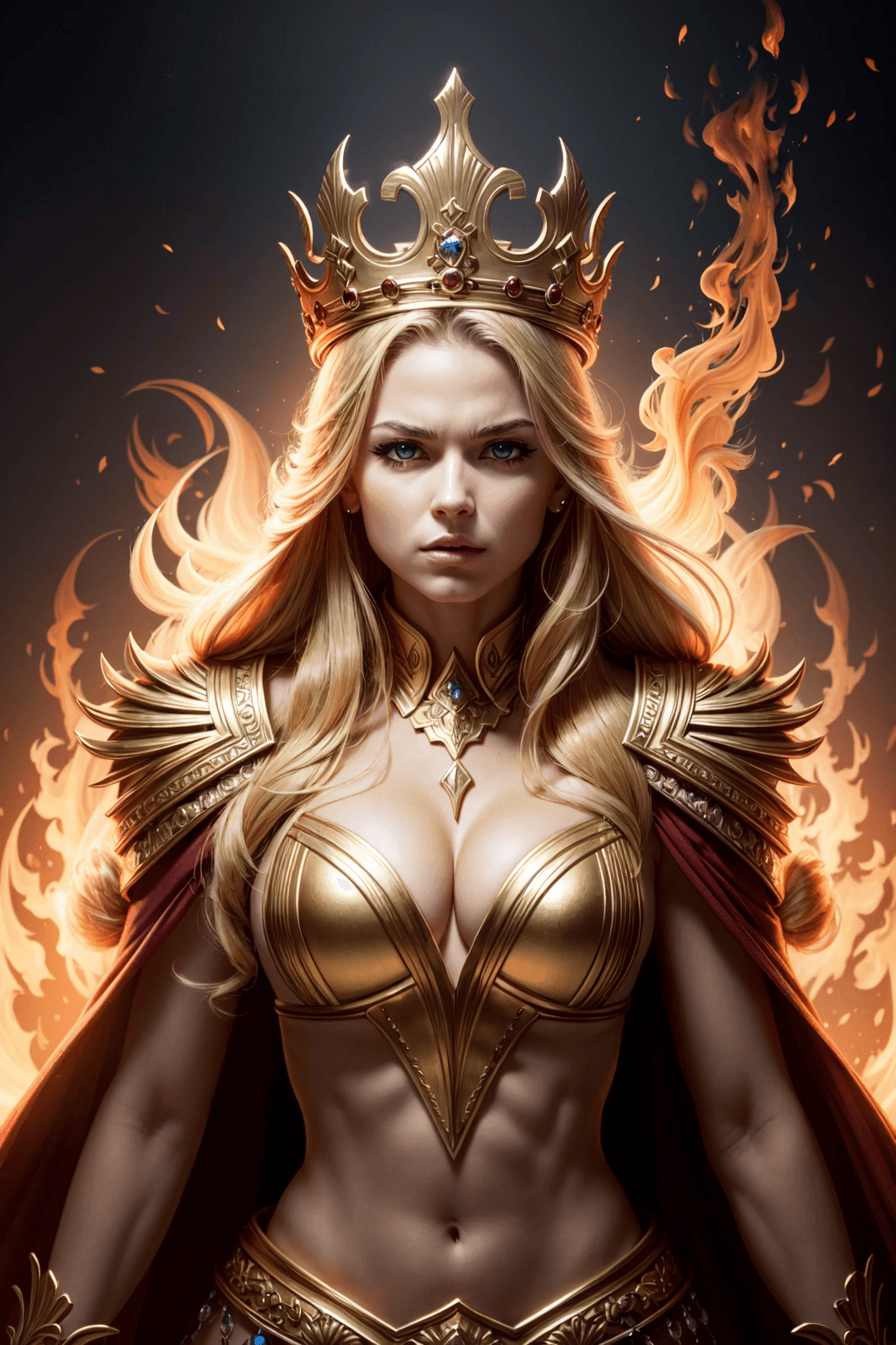 AI generated: queen of fire character, a crown made of flames, photorealistic, epic, dramatic lighting <lora:add_d...