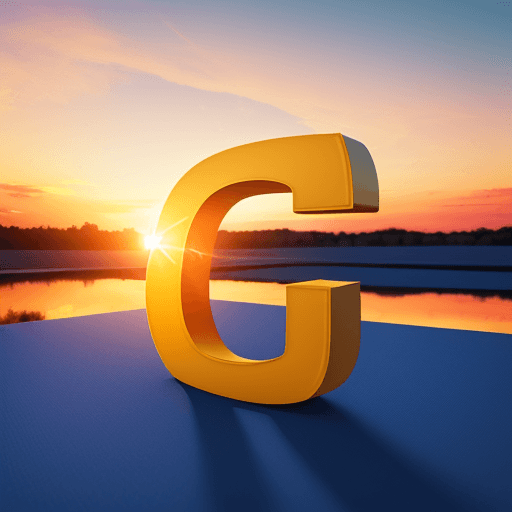AI generated: a yellow small letter "e" in blue sky during sunset,  full hd high definition photorealistic