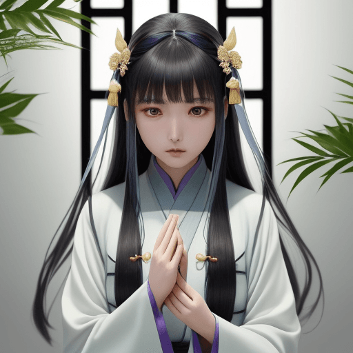 AI generated: 一位亚洲女性律师坐在办公桌前，衣着精致，眼神睿智。