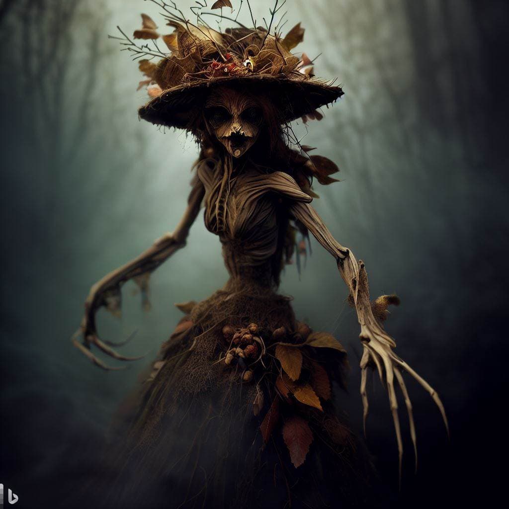 AI generated: Samhain figure, creature, wicca, occult, harvest, fall, hyper-realistic, ultra resolution, creepy, d...