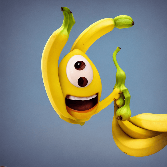 AI generated: a happy cartoon banana fruit, Pixar Style, perfect composition, 8k artistic photography, photorealis...