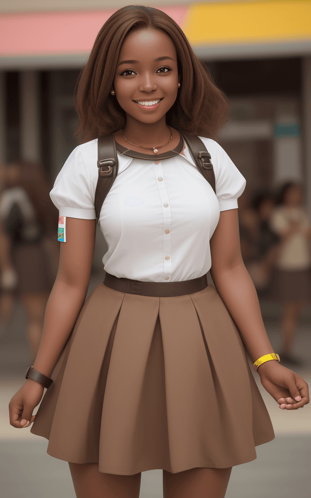 AI generated: high quality, diaper, abena m4, woman, detailed face, brown hair, smiling, armband, in public, skirt