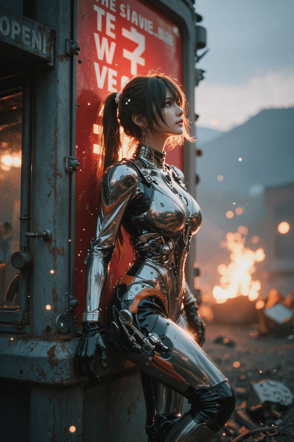 AI generated: This is a cinematic and atmospheric, medium-full profile shot of a powerful female warrior, captured...