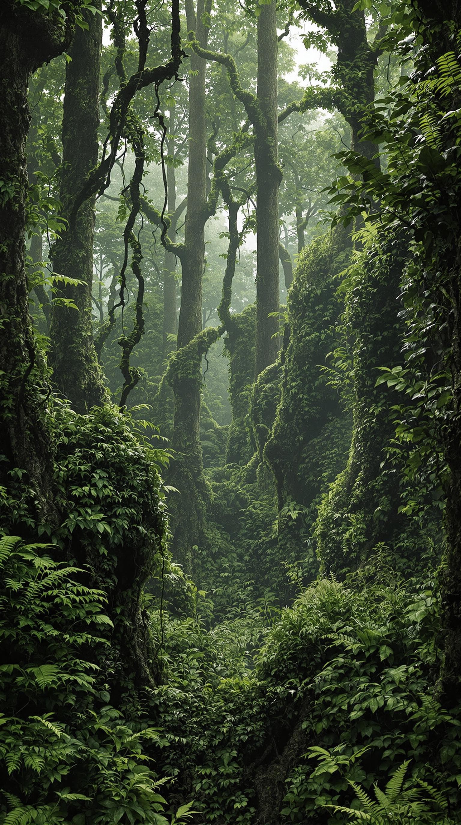 AI generated: A hyper-realistic scene deep in the heart of a dense forest, completely overrun with thick undergrow...