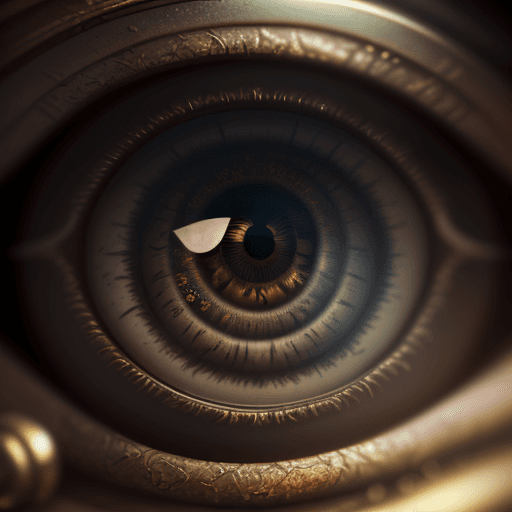 AI generated: extremely realistic, steampunk eye, full view of eye, blurry middle background, ornamental, macro sh...