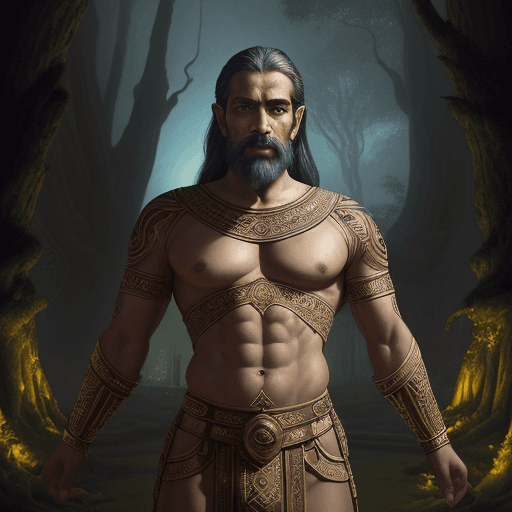 AI generated: portrait of the proto indo European sky father, wearing tight-fitting outfit, intricate action pose,...