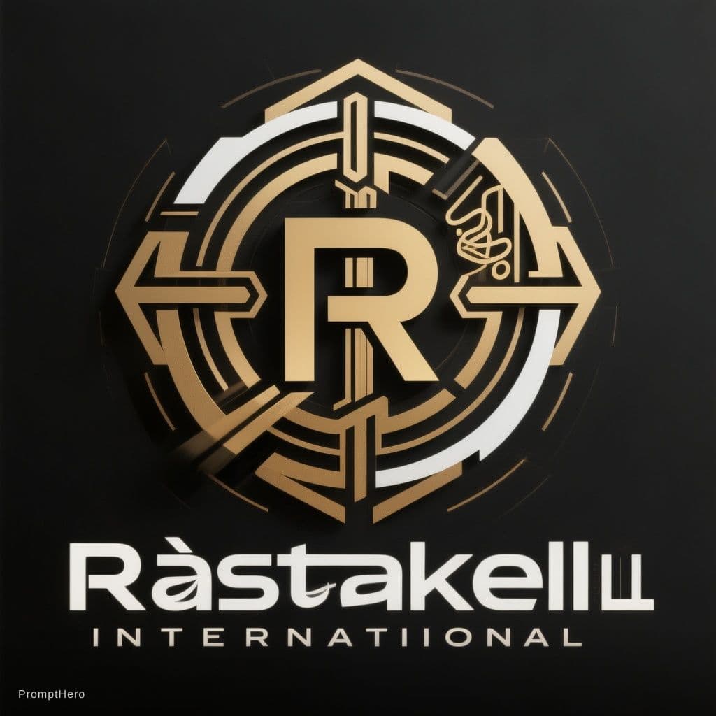 AI generated: "Generate a luxury circular emblem logo for 'Ràstakell International'. Central monogram: bold 'R' wi...