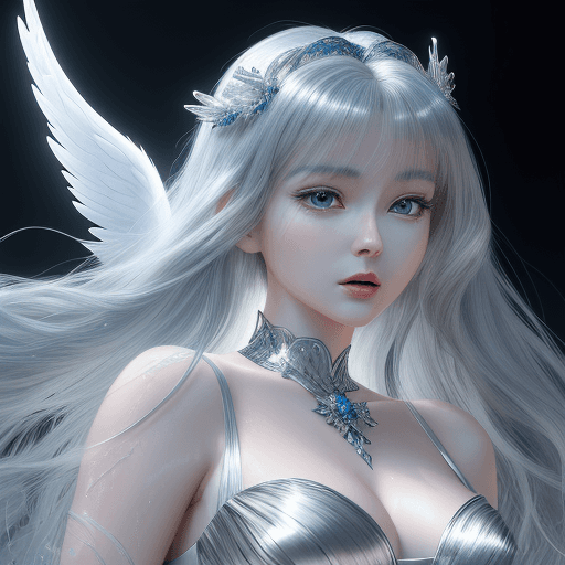 AI generated: an animated film about an angel and a woman in a silver dress, in the style of celebrity image mashu...