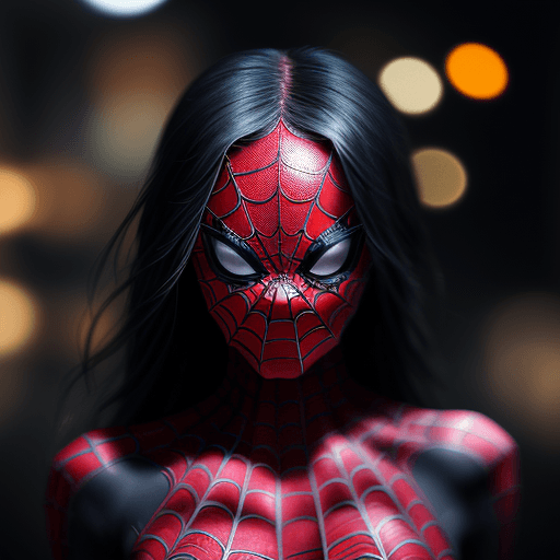 AI generated: Portrait of Spider woman ::2 Photorealism, Bokeh blur, High detail::1.5 + Sony Alpha α7, ISO1900::2 ...