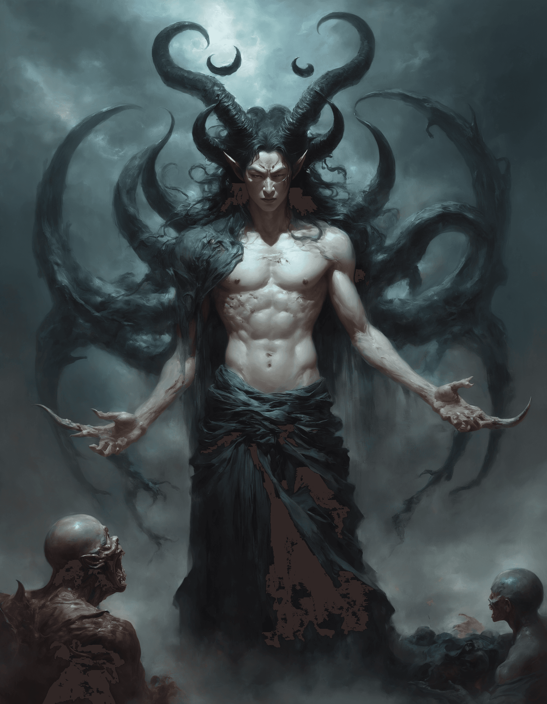 AI generated: concept art Dreamscape a masterpiece classical painting of a grandiose scene of a handsome asian man...