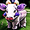 AI generated: white with purple cow, Masterpiece, (((cute Cubone from pokemon))), solo, Kawaii, sitting in mystica...