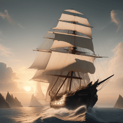 AI generated: Photo of a ultra realistic sailing ship, dramatic light, pale sunrise, cinematic lighting, battered,...