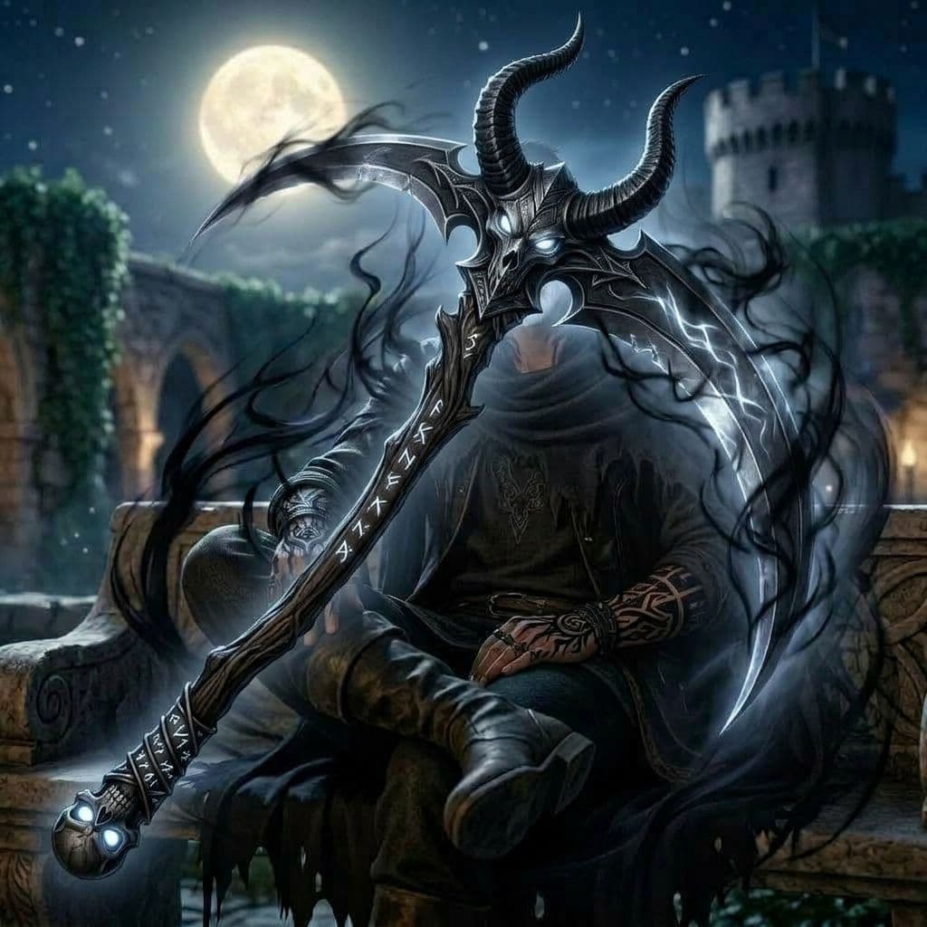 AI generated: create a shadow scythe inspired by the demon in the reference image 