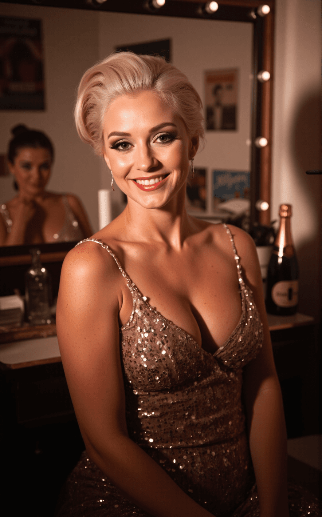 AI generated: A bold, retro-style photograph of Gammie Boysulay, a glamorous and aging Hollywood starlet from the ...