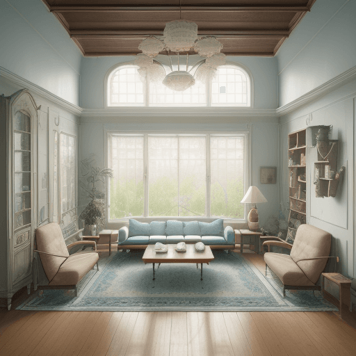 AI generated: High resolution photography interior design, dreamy sunken living room conversation pit, wooden floo...