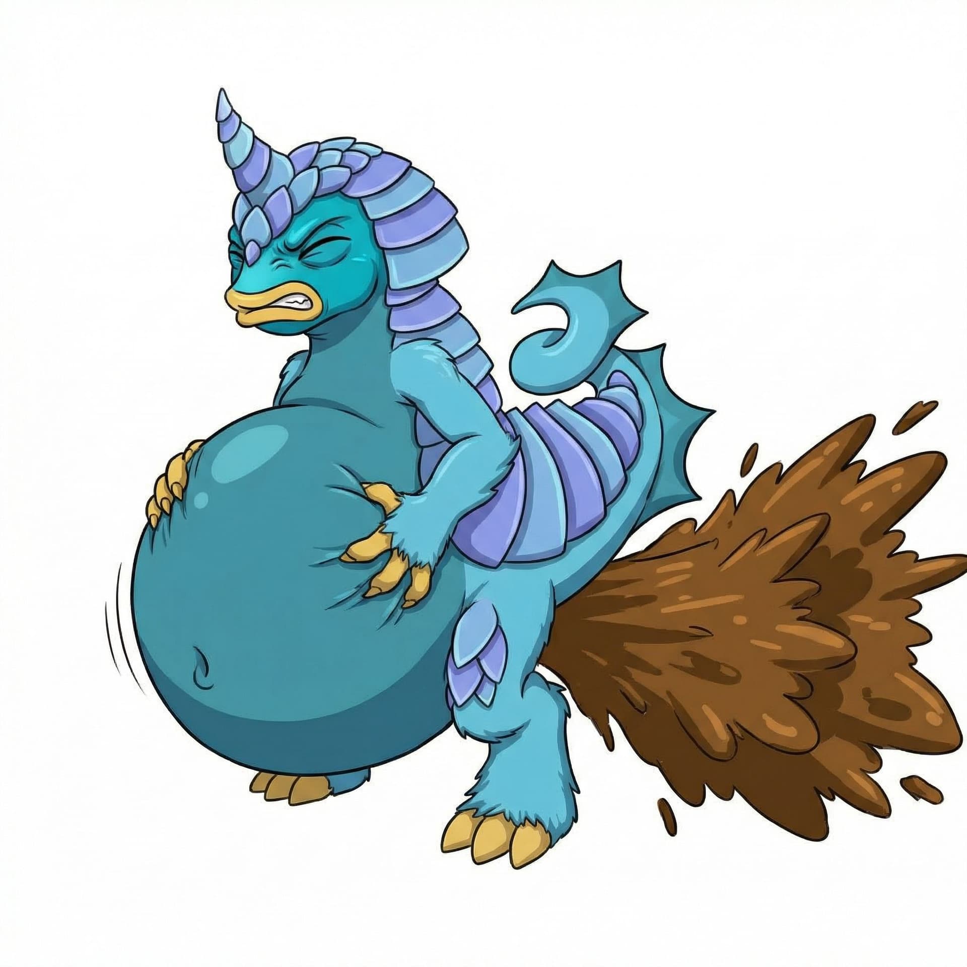 AI generated: Digital Art Style. He winces his eyes as he has extreme explosive diarrhea coming out his butt, unde...