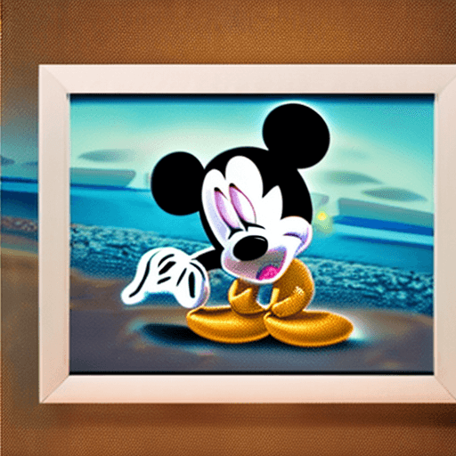 AI generated: drunk mickey mouse holding a beer in hand and smoking on the beach
