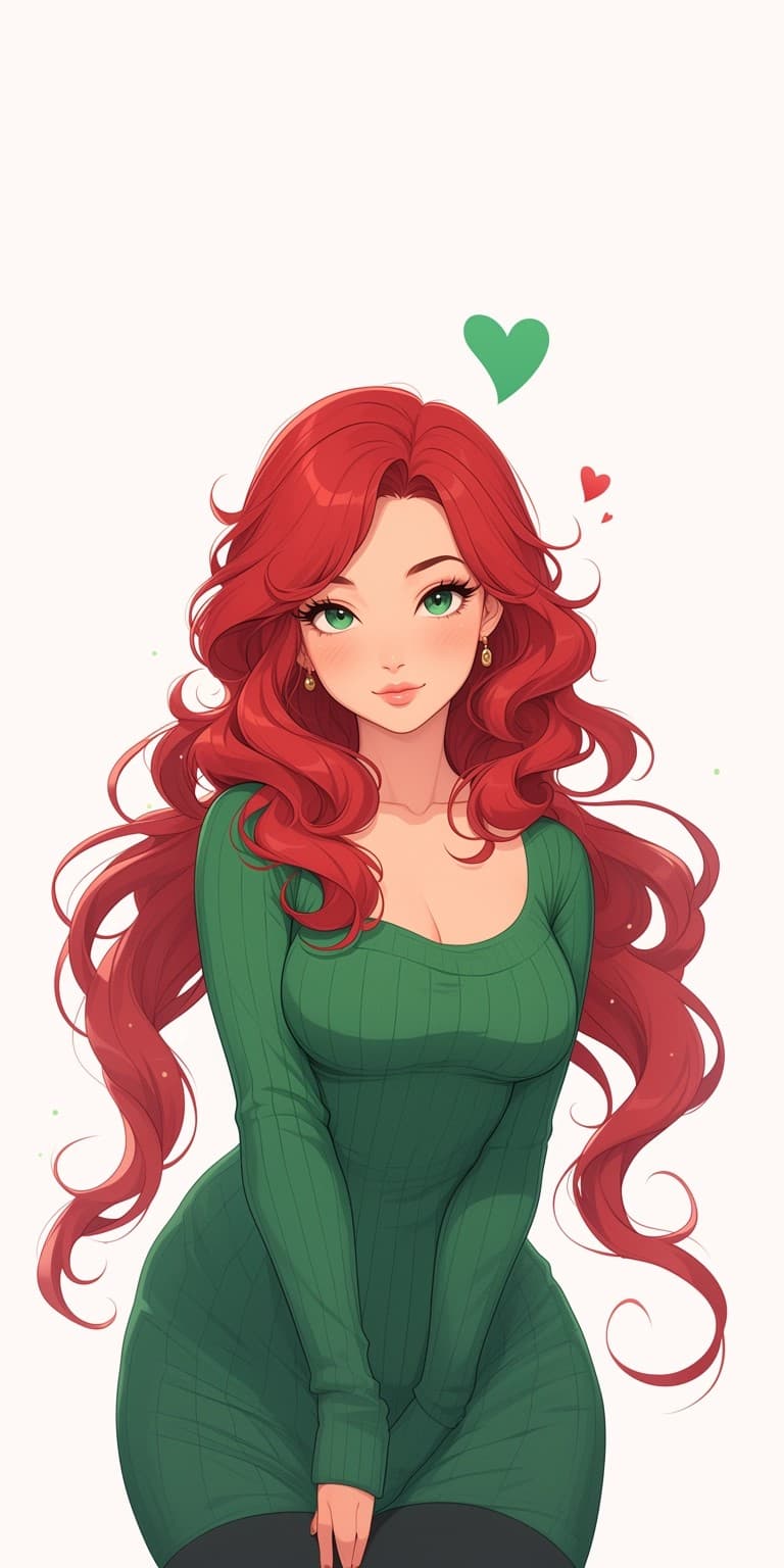 AI generated: a simple cartoon of a beautiful 18 year old woman with red hair, white background, princesscore, I c...