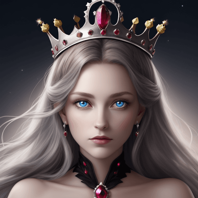 AI generated: the background is dark, the crown is silver with rubies, which should be above the head in space and...