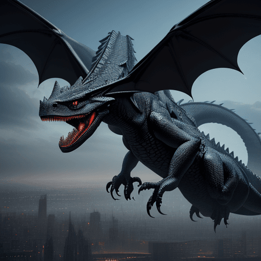 AI generated: fantastic photograph of one black dragon (a dragon is a giant winged lizard with kind of dinosaur he...