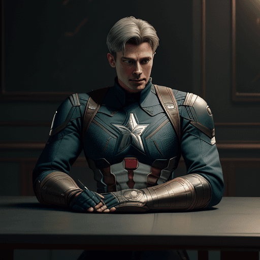 AI generated: sword on the table with the design and character of captain america The sword is gold and grey dark,...