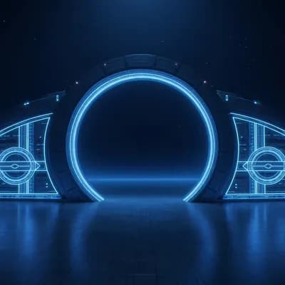 AI generated video: Create a cinematic wormhole tunneling BREAKING NEWS effect. 
Show the camera circling in front of th...