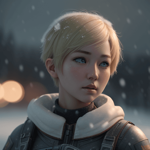 AI generated: ultra detailed, detailed, girl with short hair blonde, natural, realistic, cinematic, light, snow, a...